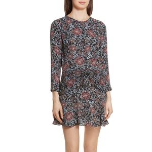 Veronica Beard silk tie waist silk dress in red and blue